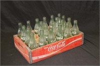 Red Wood Coca-Cola Bottle Crate with Bottles