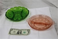 Green & Pink Vintage Divided Relish Dishes