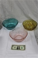 3 Vintage Glass Bowls - Beautiful Colors