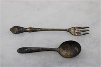 Antique Silverplate Baby Spoon & Fork