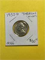 1952-D Jefferson Nickel MS66 grade