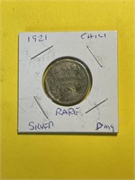 1921 RARE Chili silver 20 centavos