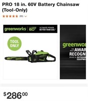 Greenworks Battery Chainsaw (Tool-Only, New)