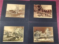 Currier and Ives gold foil prints