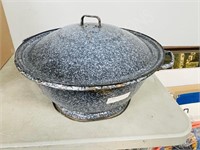 large enamel mixing bowl/ lid  17.5" wide