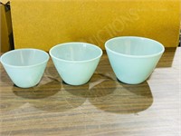 3 Fire King Blue bowls - 6 1/2" - 8 1/2"