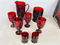 8 pcs Ruby glass - Pitcher, vase, glasses