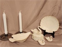 Lenox porcelain and pair of plated candlesticks.