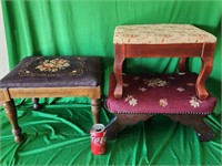 3 stools: 2 needlepoint top 1 is by Paxton