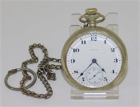 Elgin Pocket Watch & Chain with Large Crystal &