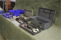 (2) Plastic & (1) Metal Tool Boxes W/ Contents