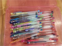 Gel Pens in a storage container