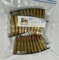 50 ROUNDS 7.62 X 39MM AMMO W/ CLIPS