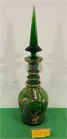 11 - VINTAGE GREEN GLASS DECANTER 19"T (M100)