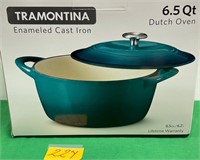 11 - TEAL ENAMELED CAST IRON DUTCH OVEN