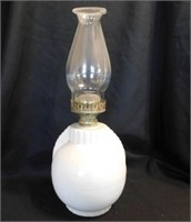 Vintage stoneware kerosene oil lamp, 18" tall,