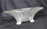 Vintage glass 3 toed bowl w/ floral design,