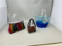 3 art glass purses