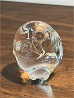 Steuben Art Glass Owl Figurine Hand Cooler Signed