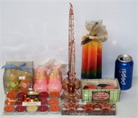 New Wax Candles w MCM Lucite Sticks & Holders