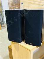 pair of Klipsch book shelf speakers