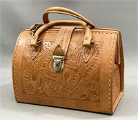 Tooled and Stitched Leather Handbag