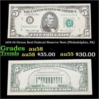 1974 $5 Green Seal Federal Reserve Note (Philadelp