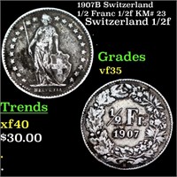 1907B Switzerland 1/2 Franc 1/2f KM# 23 Grades vf+