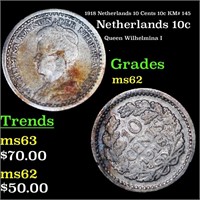 1918 Netherlands 10 Cents 10c KM# 145 Grades Selec