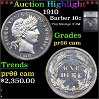 Proof ***Auction Highlight*** 1910 Barber Dime 10c