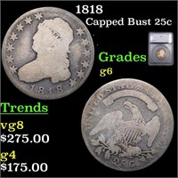 1818 Capped Bust Quarter 25c Graded g6 By SEGS
