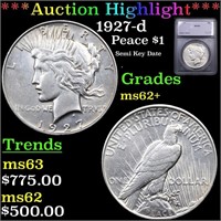 ***Auction Highlight*** 1927-d Peace Dollar $1 Gra