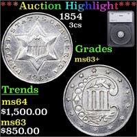 ***Auction Highlight*** 1854 Three Cent Silver 3cs