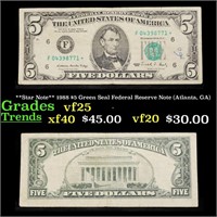 **Star Note** 1988 $5 Green Seal Federal Reserve N