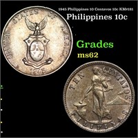 1945 Philippines 10 Centavos 10c KM#181 Grades Sel
