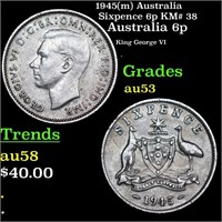 1945(m) Australia Sixpence 6p KM# 38 Grades Select