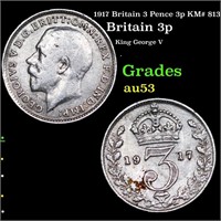 1917 Britain 3 Pence 3p KM# 813 Grades Select AU
