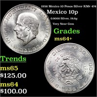 1956 Mexico 10 Pesos Silver KM# 474 Grades Choice+