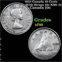 1953 Canada 10 Cents With Straps 10c KM# 51 Grades