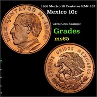1966 Mexico 10 Centavos KM# 433 Grades GEM Unc