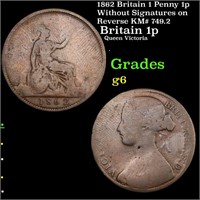 1862 Britain 1 Penny 1p Without Signatures on Reve