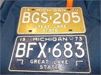 Vintage 1970 & 73 MI License Plates