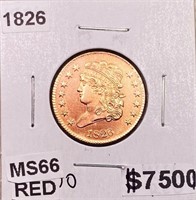 1826 Braided Hair Half Cent MS 66 RED