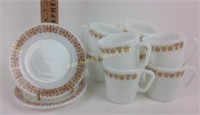 Pyrex pieces- set of eight cups, two small plates