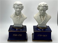 Rare Vintage Beethoven and Mozart Music Box Busts