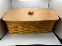 Longaberger Basket w/ Wood Lid & 2 Trays
