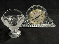 Lead Crystal Mantle Clock-Glass Floral Basket