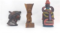 (3) Wooden Decor, Bust, Vase, Decanter