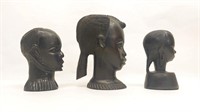 (3) Busts made of Ebony Wood Maasai Tanzania