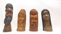 (4) Wood Carved Busts African Designs